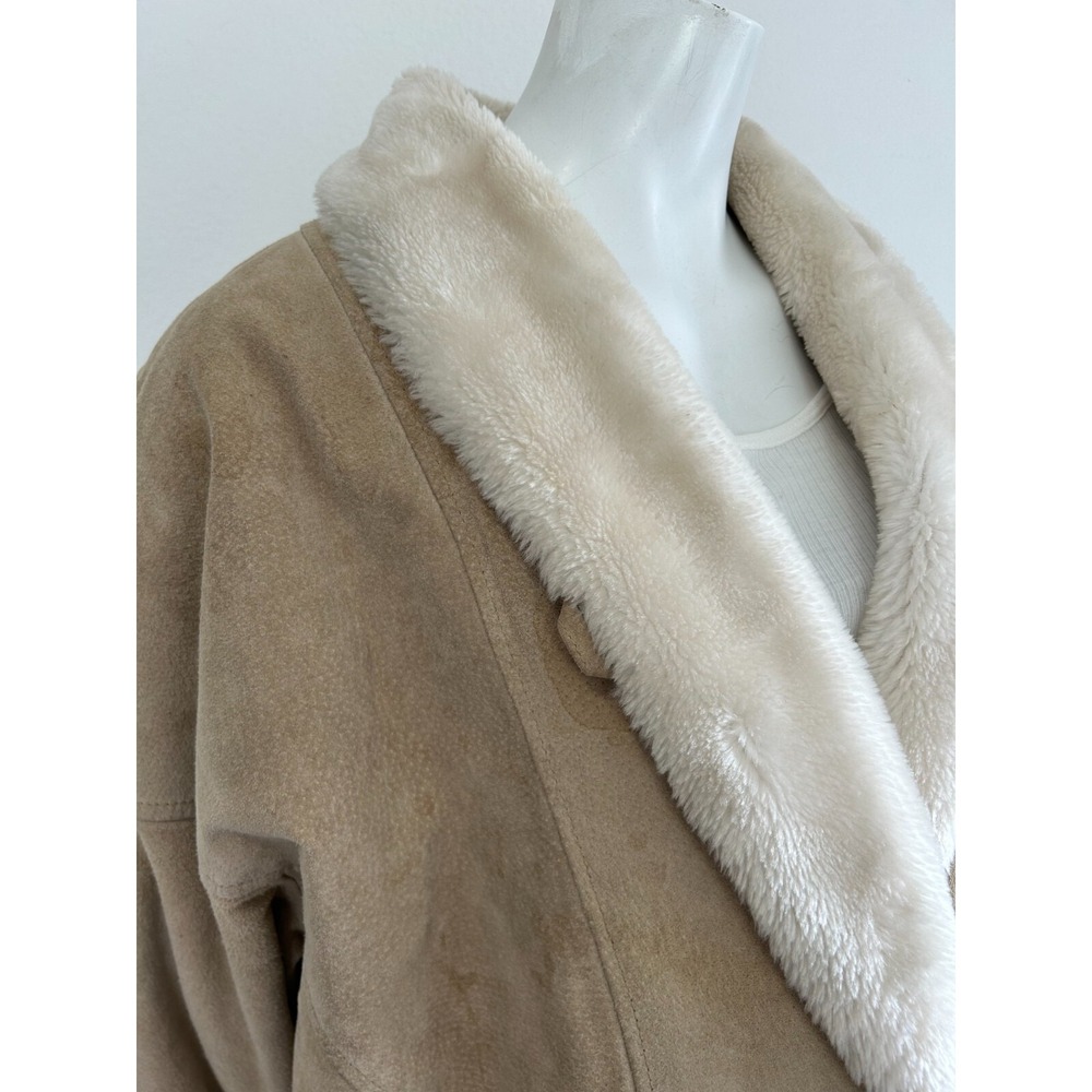 Vintage Fitz Wright Leather Suede Faux Shearling Coat Shawl Collar Size Large - Picture 10 of 16